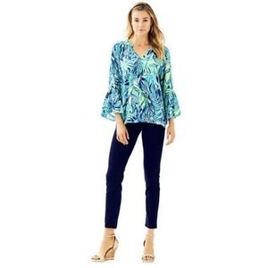 Lilly Pulitzer Matilda Silk Top Womens SM Bright Navy Armadilly Dally NWT $158
